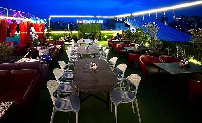 Best rooftop cafe in Ahmedabad aerial view of Tent Rooftop Restro Cafe Navrangpura